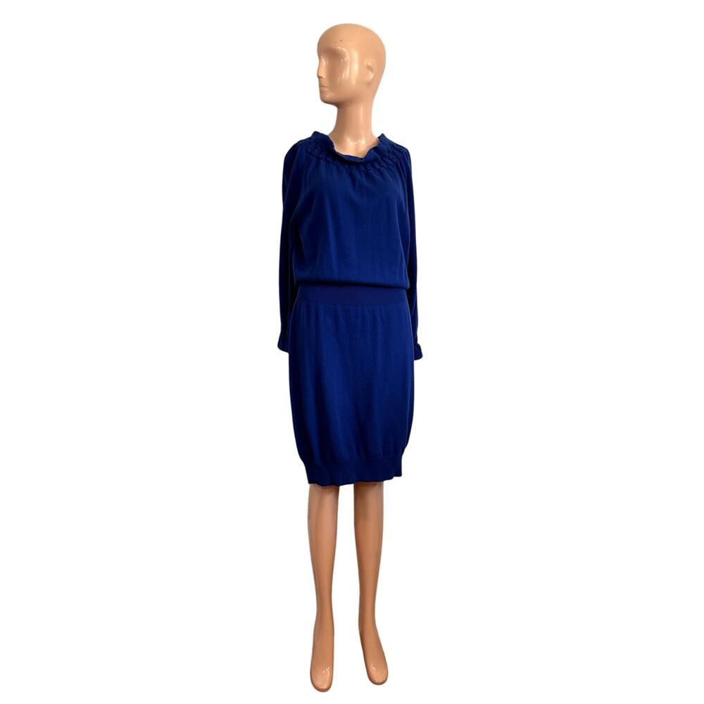 VTG 90s Escada 38 S Royal Blue 100% Cashmere Long Sleeve Knit Sweater Dress Chic